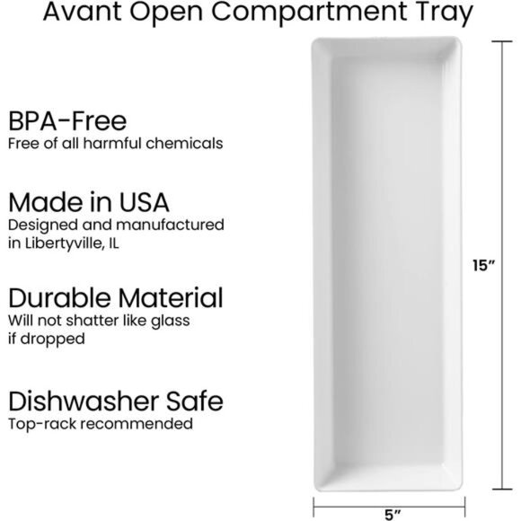 US Acrylic Avant White Plastic Serving Trays(Set of 4) 15” x 5” Narrow Reusable - Picture 5 of 7